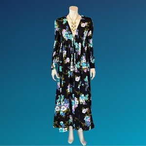 70s DEEP V Floral Kaftan Dress / S